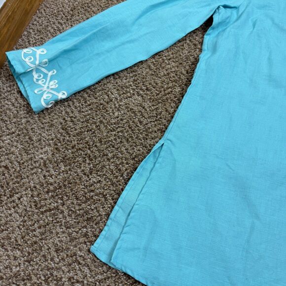 Carole Little Women’s 100% Linen Turquoise Tunic Top 3/4 Sleeve Sz 10 Coastal - Picture 5 of 9